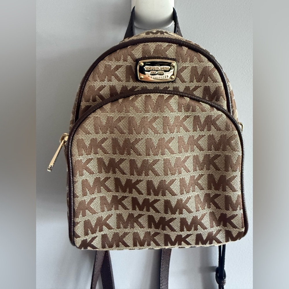 Michael Kors Signature Mini Backpack Brown MK Logo - Picture 2 of 8